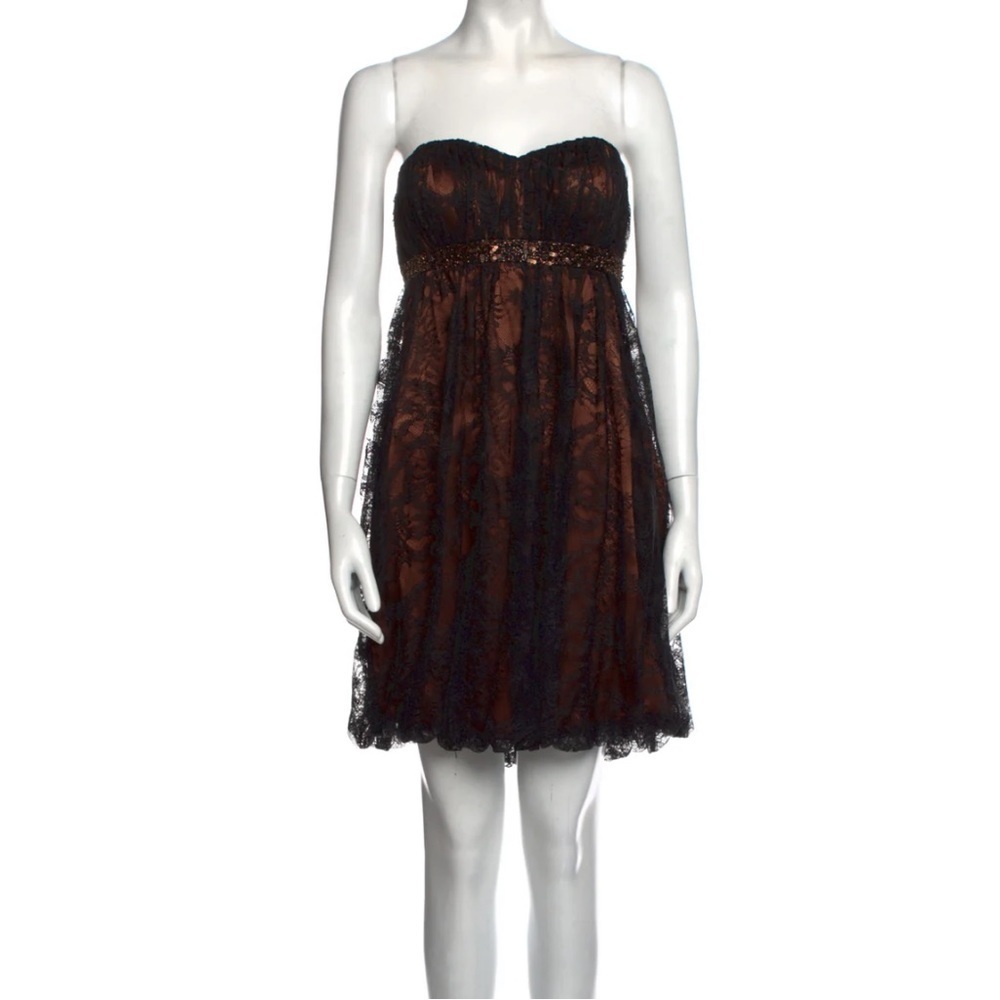 Alberto Makali A-Line Lace Pattern Mini Dress in Black Size Small